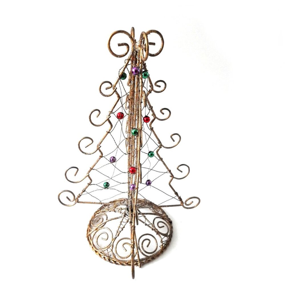 Vintage Gold Tone Wire Christmas Tree Jewelry Display 11"